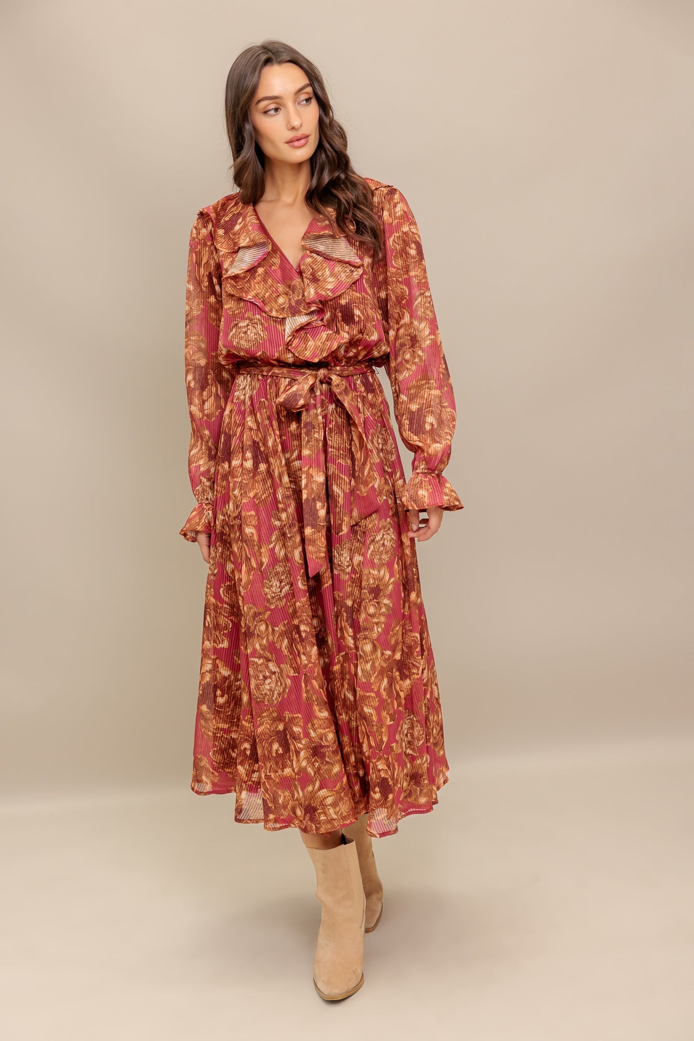 AUTUMN SONATA WOVEN MIDI DRESS Flying Tomato